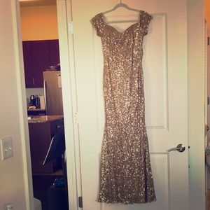 Badgley Mischka gold sequin dress, gown